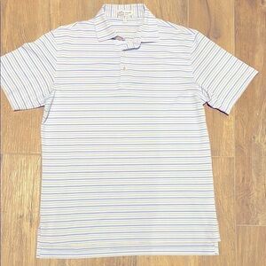 Peter Millar Performance Mesh White Blue Striped Polo Shirt